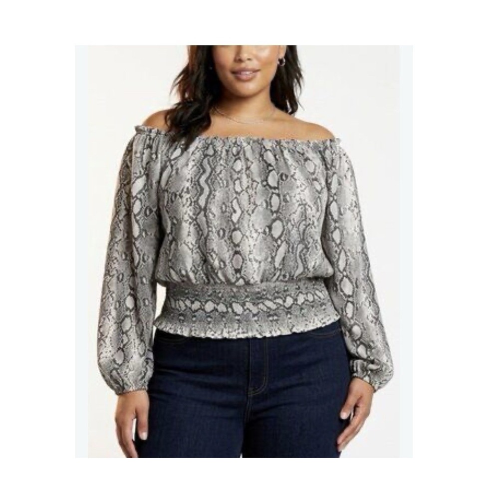 Michael Kors silk snake print off shoulder blouson slv size xs/xp
